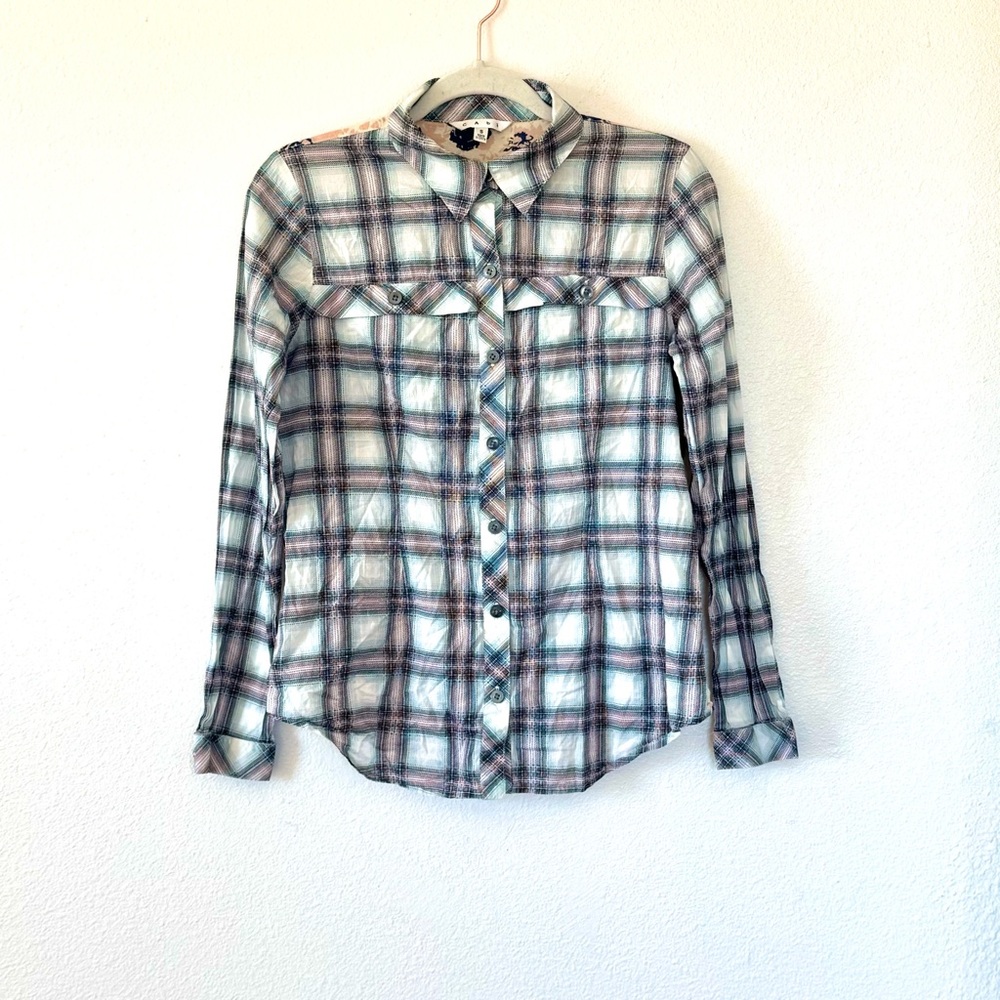 2 FOR $20 Cabi Plaid Floral Back Button Front Long Sleeve Shirt Blouse Top S - Picture 2 of 8